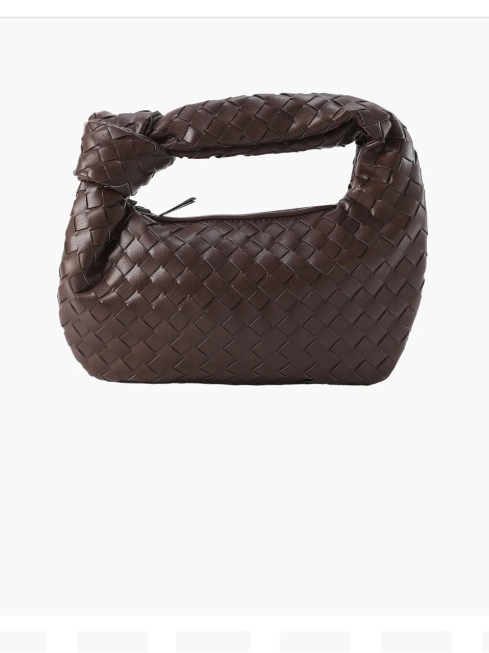 Woven Knot-Top Mini Bag in Dark Brown